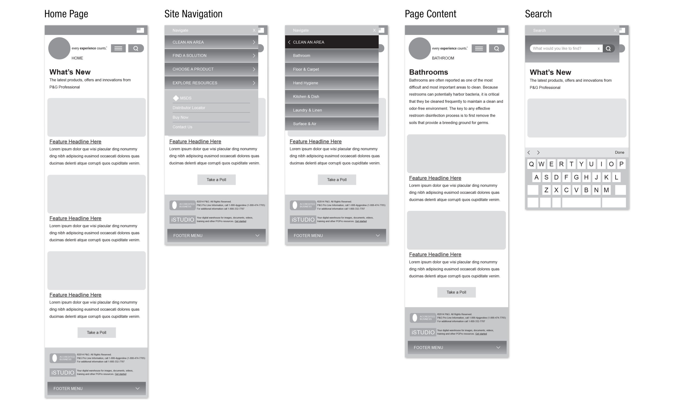 Procter and Gamble mobile website wireframes